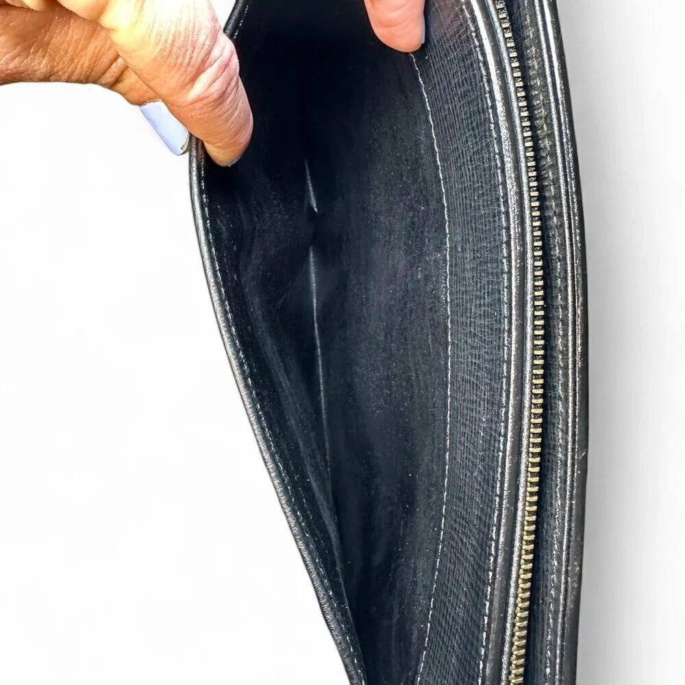 BURBERRY Black Leather Zip Clutch Wristlet, Unisex